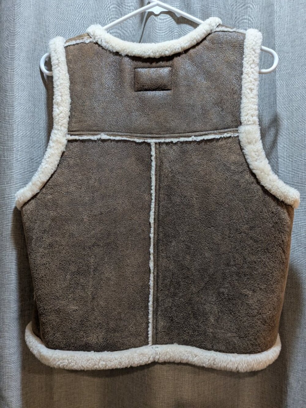 Vintage 1989 Ralph Lauren Shearling Lamb Fur Suede Vest L Brown Full Zip V Neck - Picture 8 of 13